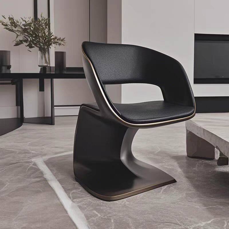 Black and Brown Modern Accent Chair, Fiberglass Dining Armchair with Open Back, Contemporary Side Chair for Living Room, Dining Room, Office, Reception Area, Cafe and Hotel Lobby