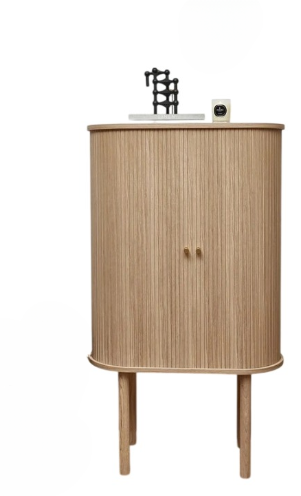 Natural Wood Highboard Cabinet with Fluted Tambour Doors