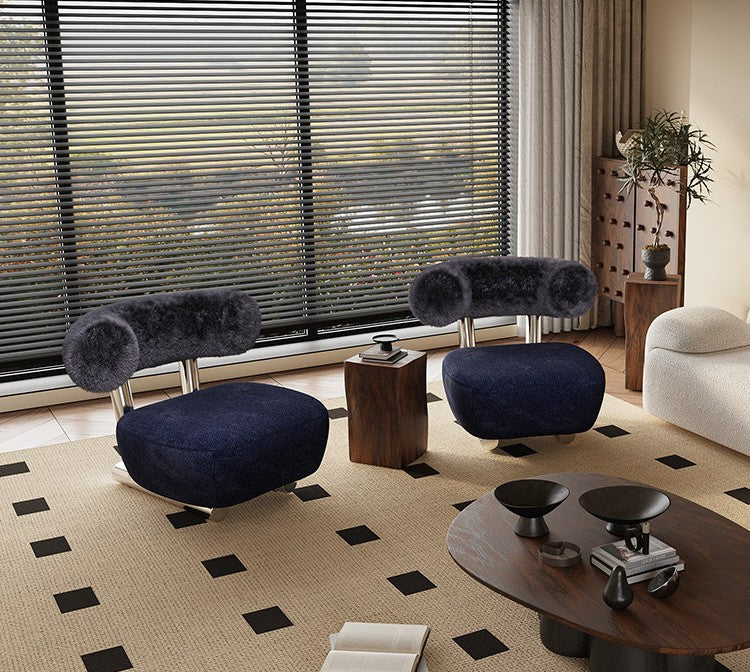 Blue Chenille Accent Chair, Modern Upholstered Lounge Chair with Plush Back Cushion and Stainless Steel Frame for Living Room, Bedroom, Hotel and Reading Corner