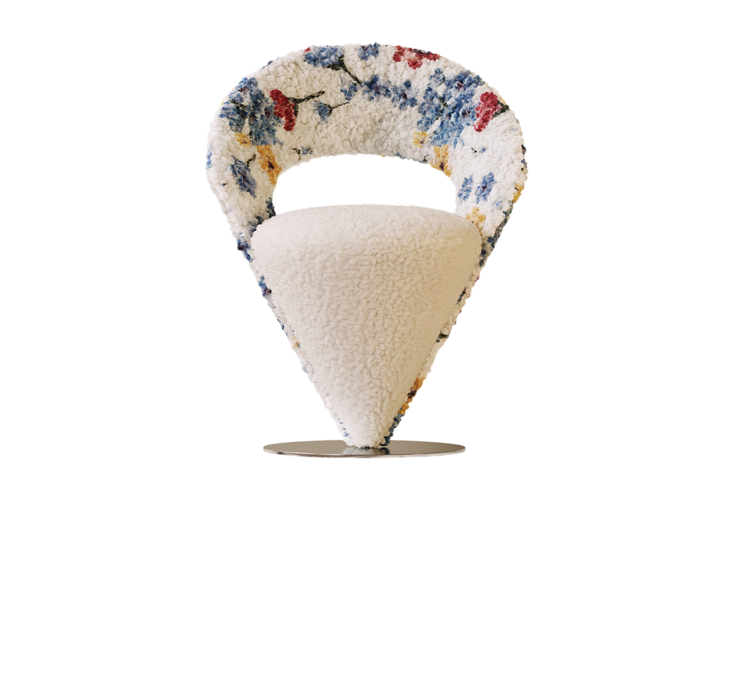 Modern Floral Bouclé Accent Chair, Sculptural Upholstered Lounge Chair with High-Density Foam Cushion, Contemporary Designer Reading Chair for Living Room, Bedroom, Apartment &amp; Hotel, Cream Multicolor
