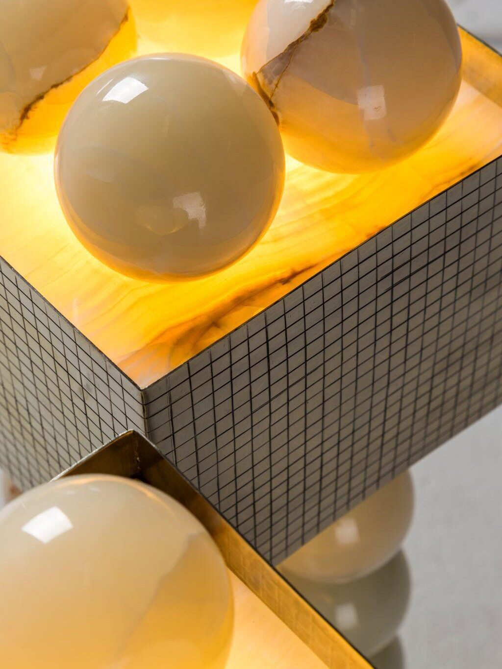 Modern Onyx Sphere Table Lamp with Dark Metal Square Shade, Luxury Stone Ball Bedside Lamp for Bedroom, Living Room, Hotel Lobby, Reception Desk, Office, Console Table and Contemporary Home Decor