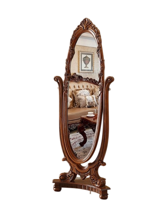 Solid Oak Ornate Freestanding Full-Length Floor Mirror