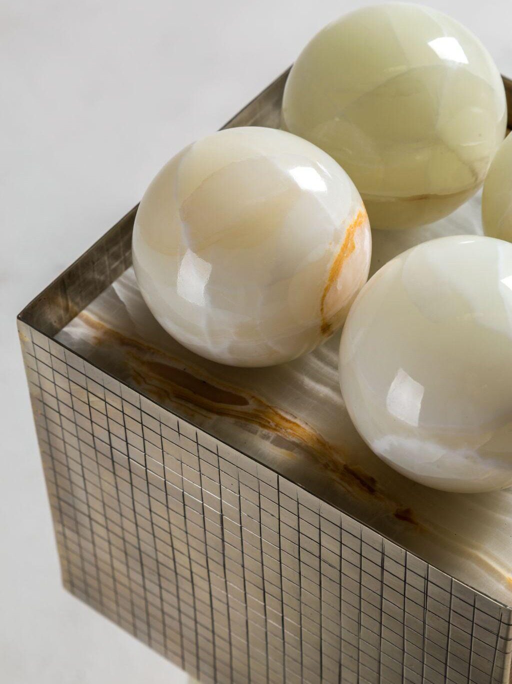 Modern Onyx Sphere Table Lamp with Dark Metal Square Shade, Luxury Stone Ball Bedside Lamp for Bedroom, Living Room, Hotel Lobby, Reception Desk, Office, Console Table and Contemporary Home Decor