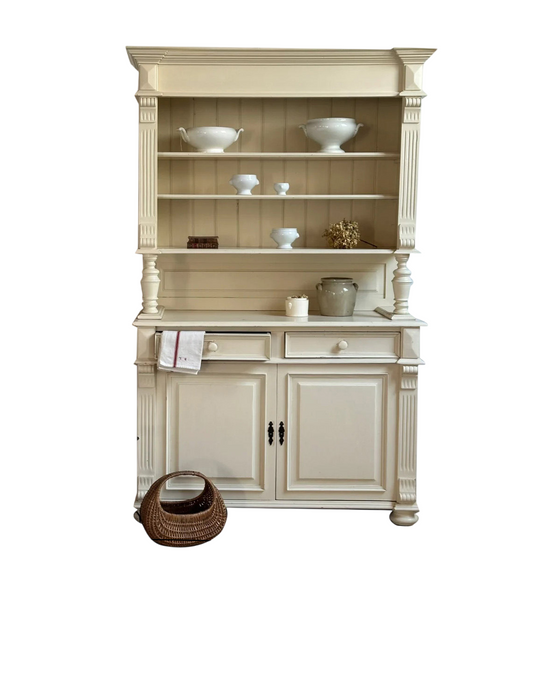 Ivory Solid Wood Kitchen Hutch with Shelves, Drawers and Cabinet