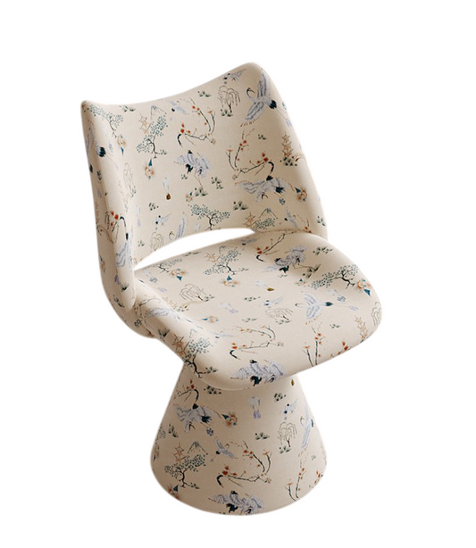 Ivory Crane Print 360-Degree Swivel Vanity Chair with Backrest