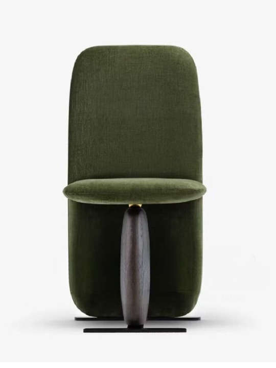 Dark Green High Back Upholstered Dining Chair, Modern Sculptural Accent Chair with Round Seat, Wood Look Base and Metal Support Frame, Minimalist Chair for Dining Room, Study Desk, Bedroom, Cafe, Living Room, and Lounge Space