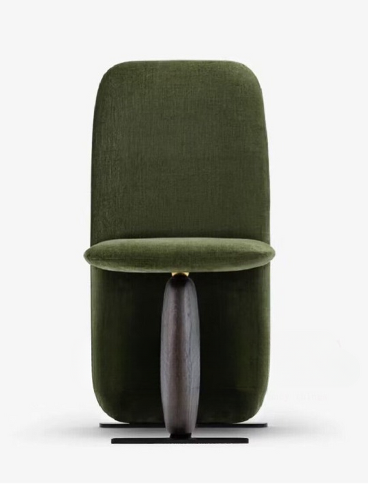 Dark Green High Back Upholstered Dining Chair, Modern Sculptural Accent Chair with Round Seat, Wood Look Base and Metal Support Frame, Minimalist Chair for Dining Room, Study Desk, Bedroom, Cafe, Living Room, and Lounge Space