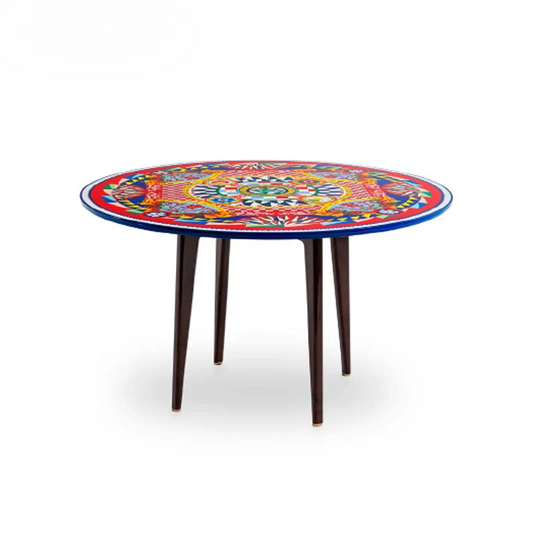 Luxury Round Accent Table Colorful Artistic Side Table Decorative Painted Coffee Table Modern Bohemian End Table for Living Room Bedroom Lounge Balcony