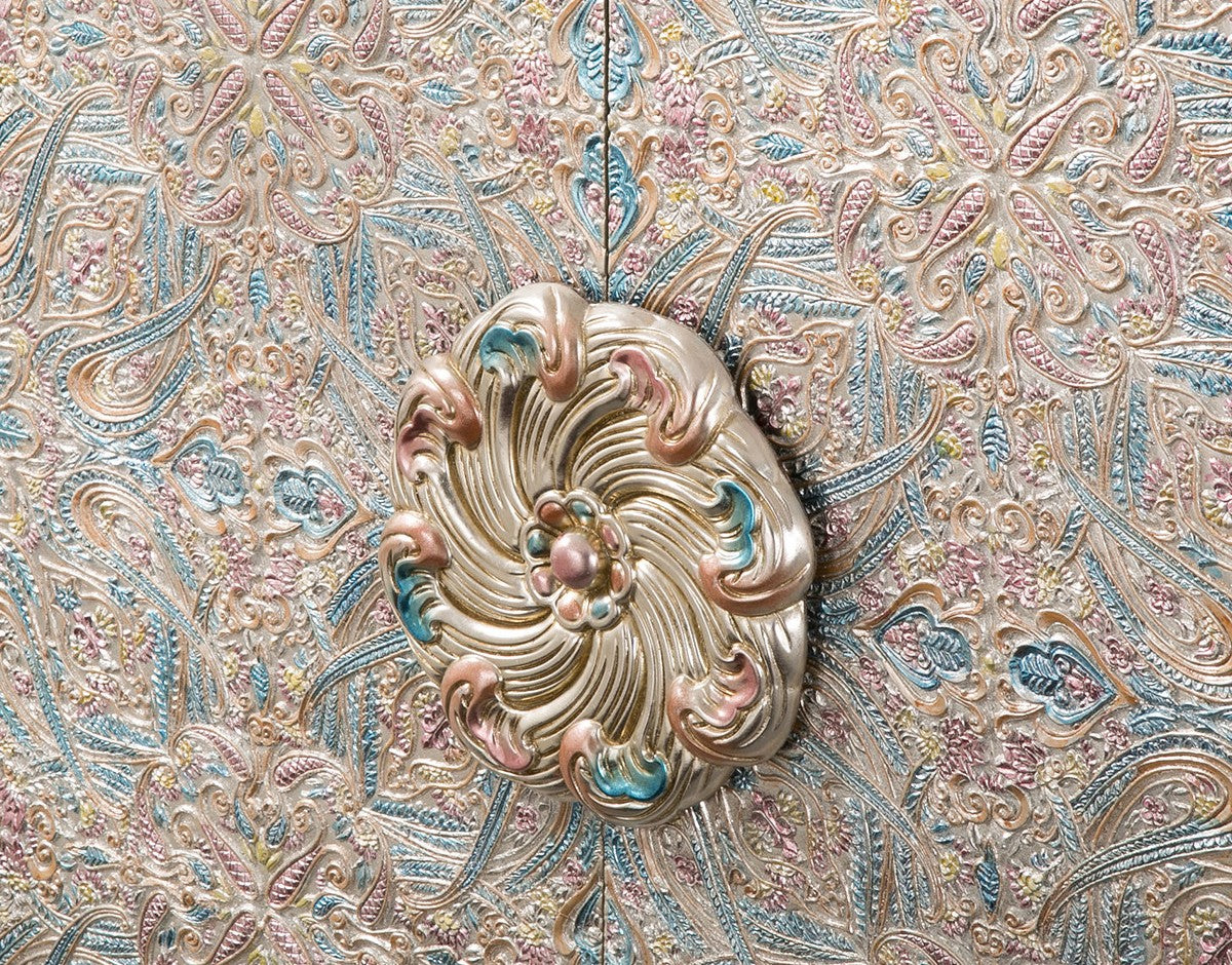 Floral 2-Door Accent Cabinet, Tall Entryway Storage, Pale Blue