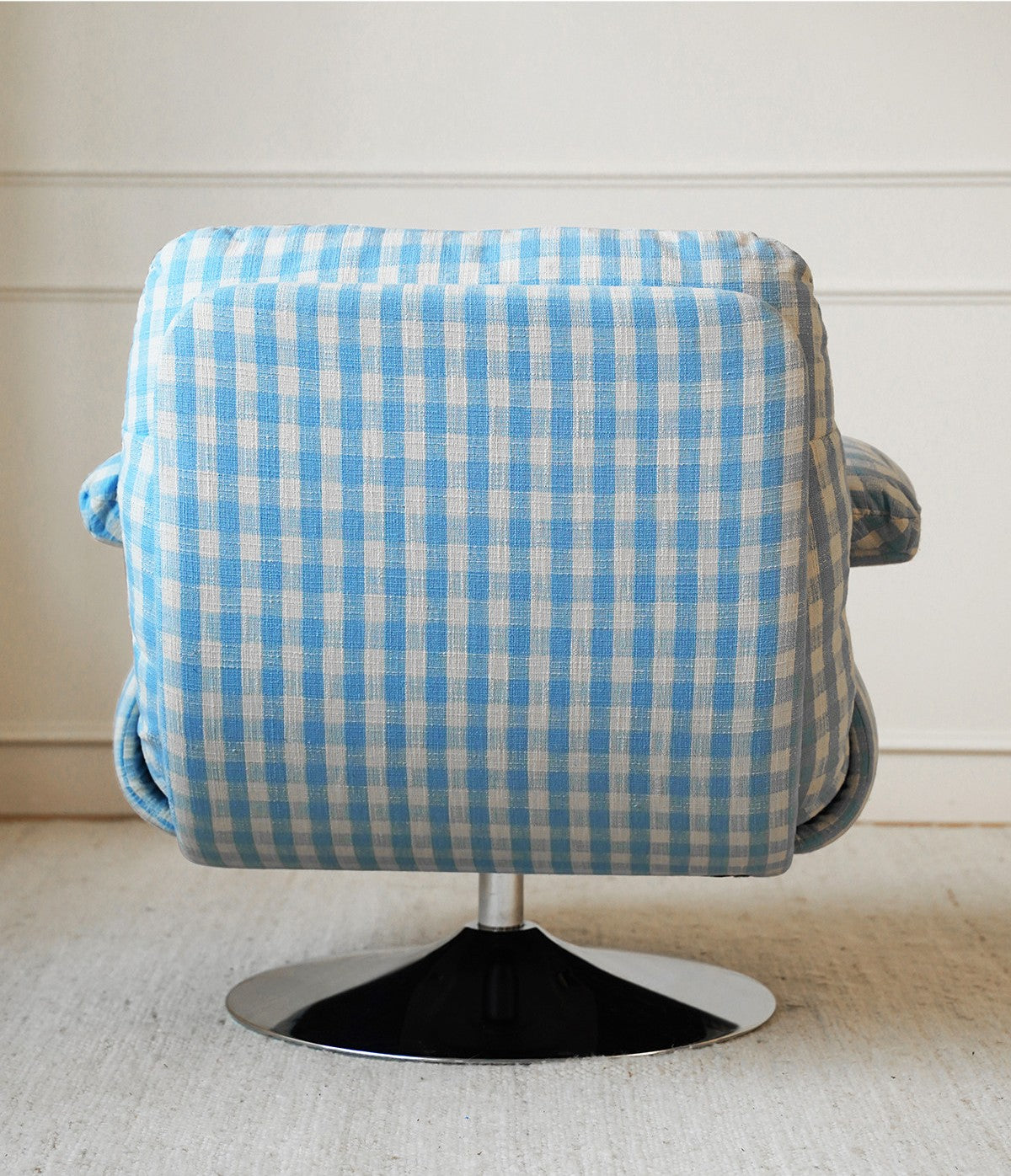 Blue Gingham Swivel Accent Chair, Upholstered Lounge Chair with Plush Down Blend Cushioning, Small Single Sofa Chair for Living Room, Bedroom, Reading Nook, Nursery, Apartment