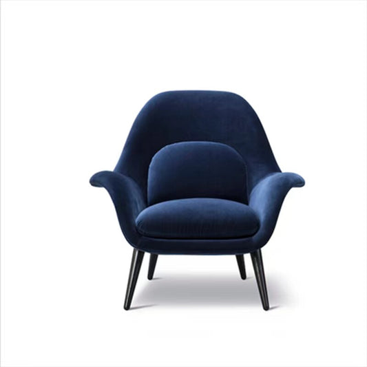 Blue Velvet Accent Chair, Upholstered Lounge Armchair with Curved Arms for Living Room