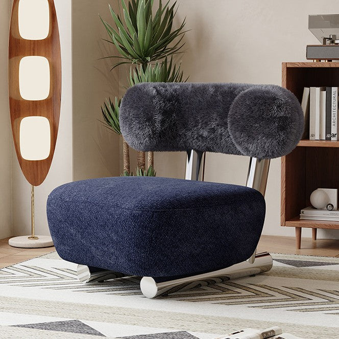 Blue Chenille Accent Chair, Modern Upholstered Lounge Chair with Plush Back Cushion and Stainless Steel Frame for Living Room, Bedroom, Hotel and Reading Corner