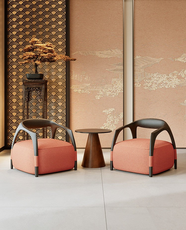 Orange Upholstered Accent Chair with Solid Wood Armrests