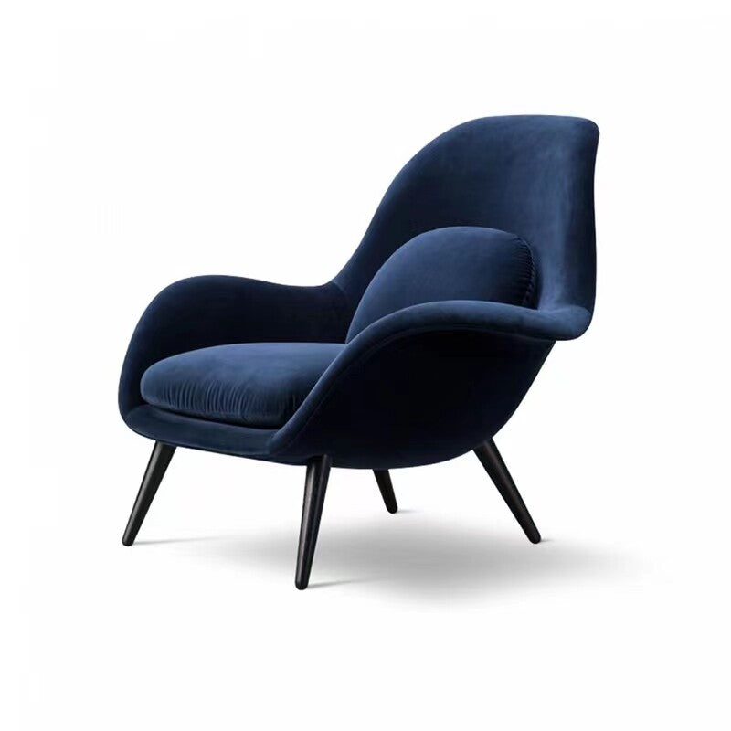 Blue Velvet Accent Chair, Upholstered Lounge Armchair with Curved Arms for Living Room