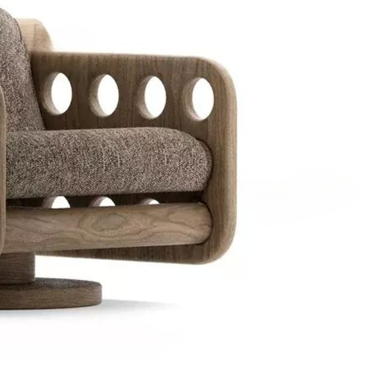 Modern Chinese Style Accent Chair, Solid Ash Wood Lounge Armchair with Sherpa Upholstery and Round Pedestal Base, Walnut Finish Single Sofa Chair for Living Room, Reception Area, Hotel Lobby, Lounge and Reading Nook