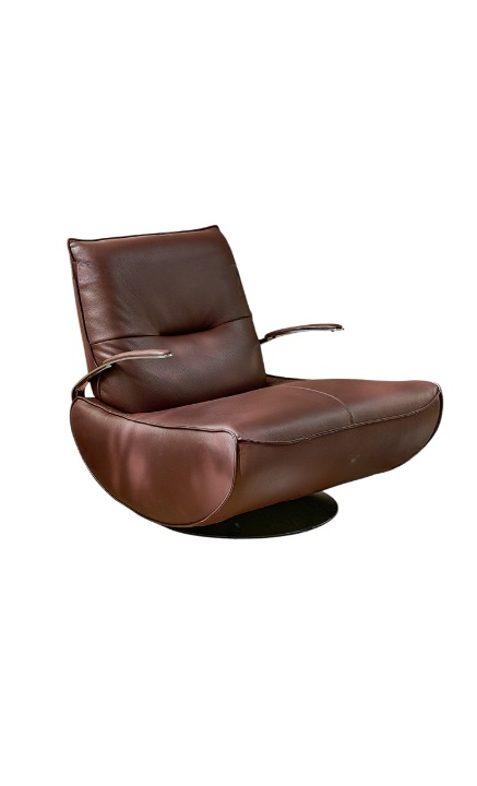 Brown Faux Leather Swivel Lounge Chair, Modern Upholstered Recliner Accent Chair with Metal Base for Living Room, Bedroom, Balcony and Reading Corner