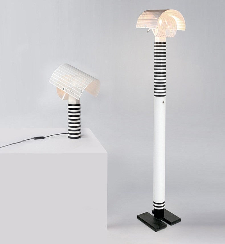 Black and White Striped Floor Lamp, Modern Perforated Metal Mesh Shade Standing Lamp, Tall Warm Light Decorative Accent Lamp for Living Room, Bedroom, Office, Study, Lounge