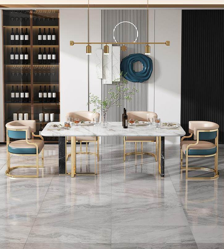 Peach Beige and Teal Blue Faux Leather Conference Chair, Gold-Tone Steel Frame Accent Armchair with Curved Wraparound Back and Fixed Arms for Office, Dining Room, Hotel and Reception