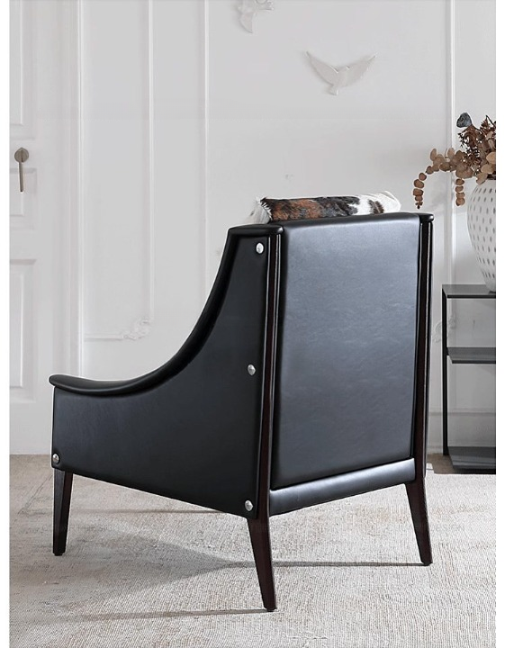 Cowhide Leather Accent Chair with Black Wood Frame, Brown and White