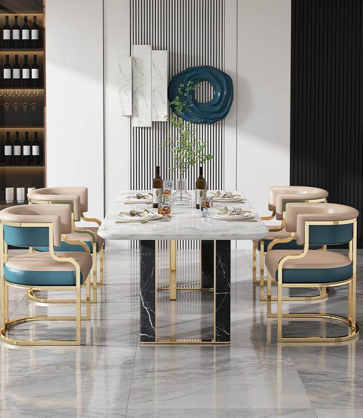 Peach Beige and Teal Blue Faux Leather Conference Chair, Gold-Tone Steel Frame Accent Armchair with Curved Wraparound Back and Fixed Arms for Office, Dining Room, Hotel and Reception