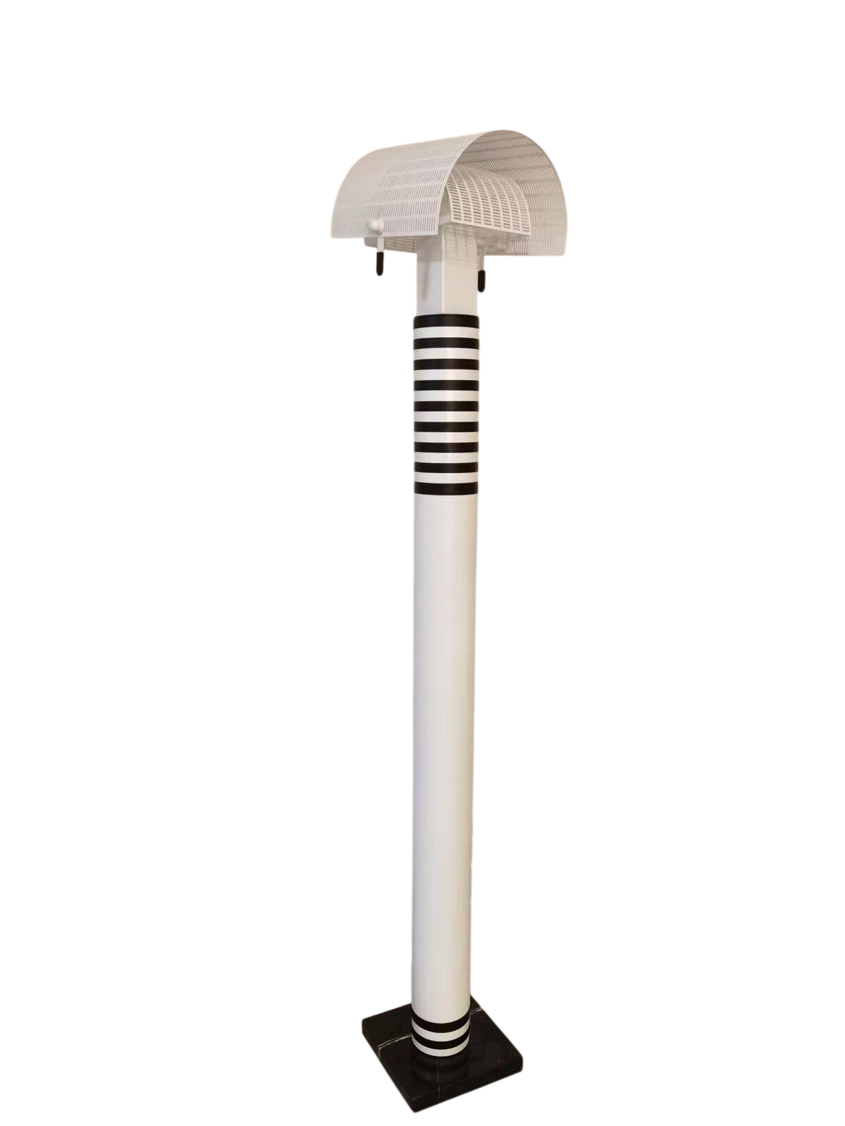 Black and White Striped Floor Lamp, Modern Perforated Metal Mesh Shade Standing Lamp, Tall Warm Light Decorative Accent Lamp for Living Room, Bedroom, Office, Study, Lounge