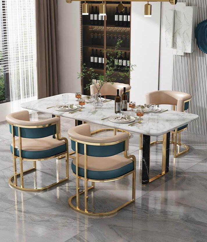 Peach Beige and Teal Blue Faux Leather Conference Chair, Gold-Tone Steel Frame Accent Armchair with Curved Wraparound Back and Fixed Arms for Office, Dining Room, Hotel and Reception