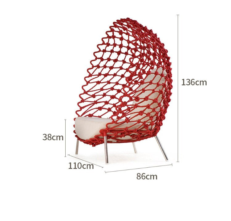 Red Outdoor Pod Lounge Chair, Woven Rope Accent Chair with Cushion, High Back Patio Nest Chair for Balcony, Garden, Villa, Hotel and Indoor Lounge Spaces
