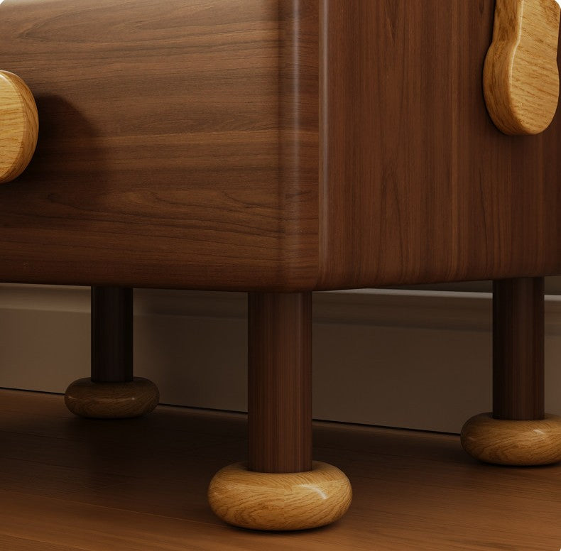 Solid Wood Robot Nightstand with Rotating Top, Walnut Bedside Table with Drawer, Ambient Light Display Cabinet, Modern End Table for Bedroom, Living Room &amp; Apartment