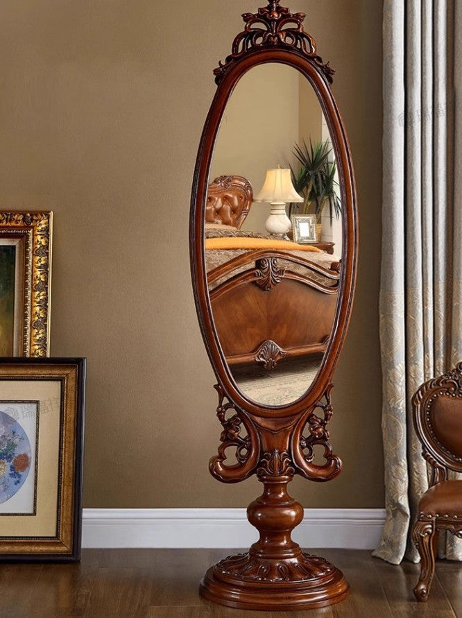 Solid Oak Double-Sided Rotating Full-Length Floor Mirror
