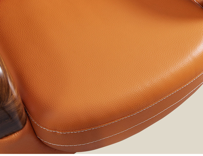 Orange Genuine Leather Swivel Lounge Chair with Wenge Wood Frame, Modern Accent Armchair for Living Room, Office &amp; Reading Nook