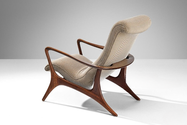 Modern Walnut Wood Lounge Chair, Curved High Back Accent Chair with Khaki Performance Fabric Upholstery, Italian Style Single Sofa Chair for Living Room, Bedroom, Balcony, Reading Nook and Small Spaces
