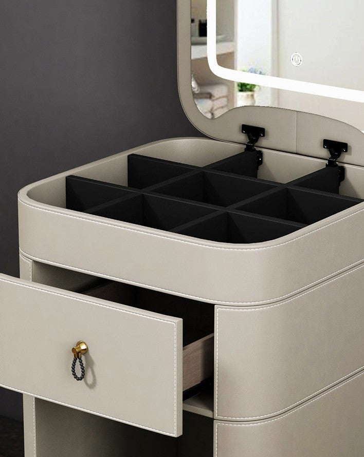 Ivory Makeup Vanity Cabinet with LED Mirror and Storage