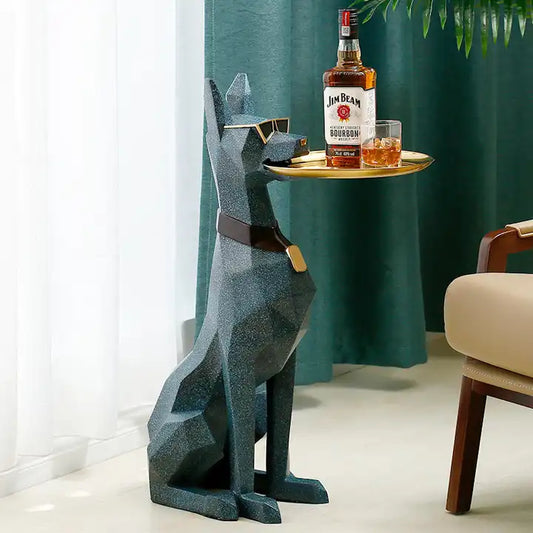 Luxury dog bar table with tray dobermann coffee table Luxury Nordic Style Dog showpeice coffee Tray table, Animal Home Decor Sculpture, Dog Statue End Side Table