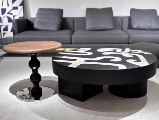 Vintage Round Coffee Table Set, Artistic Designer Center Table Combo for Modern Living Room and Lounge
