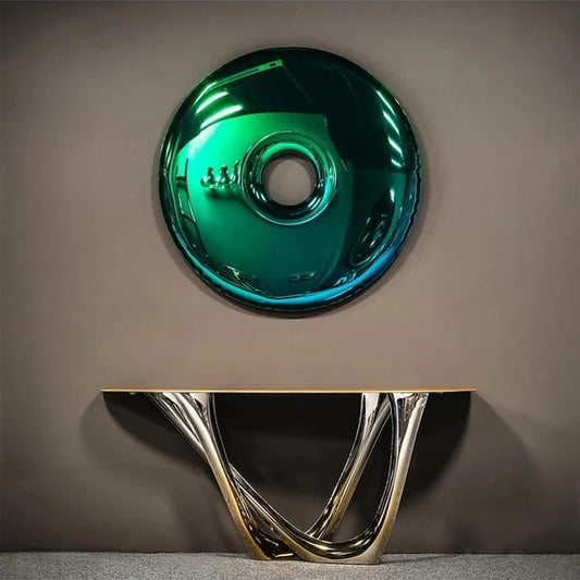 Electroplated Luxurious console table with Round Donut shaped wall decor accent