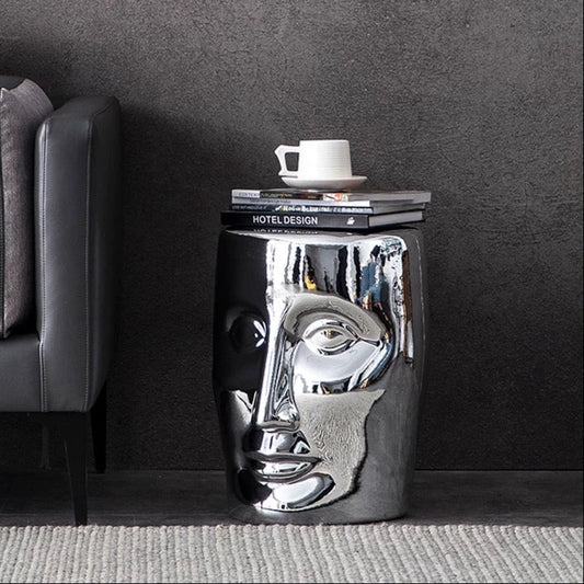 Modern 3D Face Mirror side Table, Modern nightstand, High quality Electroplated Finnish  (NO ALUMINIUM, NO DULLING IN LONG TERM) multipurpose 3D Face Design Accent Table Mirror finish electroplated small coffee table