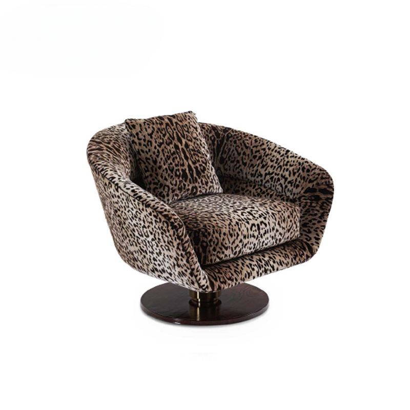 Modern Leopard Print Swivel Accent Chair, Luxury Upholstered Barrel Lounge Chair with Rotating Base, Plush Fabric Single Sofa Chair for Living Room Bedroom Reading Corner