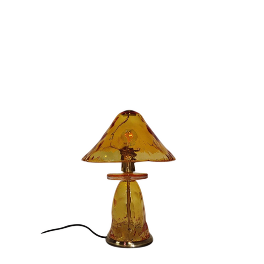 Amber Glass Mushroom Table Lamp, Vintage Style Bedside Accent Lamp with Warm Glass Shade, Decorative Nightstand Light for Bedroom, Living Room, Dining Room, Study and Hotel Decor