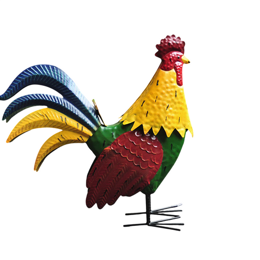 Colorful Metal Rooster Garden Statue, Hand Painted Farmhouse Chicken Yard Decor, Vintage Outdoor Rooster Figurine for Patio, Lawn, Courtyard, Villa Garden, Porch, Balcony Decor