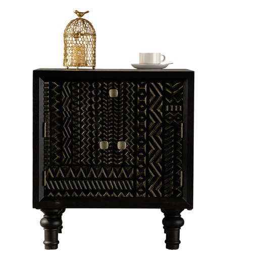 Vintage Carved Wood Nightstand with Double Doors, Rustic Farmhouse Bedside Cabinet, Distressed Accent Storage Cabinet for Bedroom, Living Room, Entryway &amp; Hotel