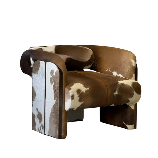 Cow Print Accent Chair with Solid Wood Frame, Brown and White