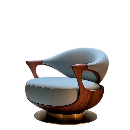Light Gray Swivel Accent Chair with Walnut-Tone Wood Frame