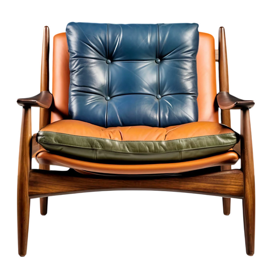 Orange Blue Faux Leather Accent Chair with Solid Wood Frame