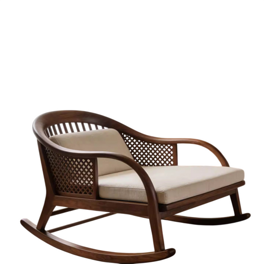 Solid Ash Wood Rocking Chair with Cushions, Walnut Finish