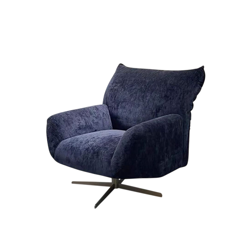 Blue Chenille Swivel Accent Chair, Upholstered Lounge Chair with Metal Rotating Base for Living Room, Bedroom, Balcony and Reading Corner