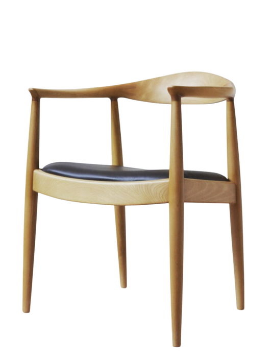 Solid Wood Dining Chair with Arms, Ash Wood Accent Chair with Black PU Leather Seat, Mid Century Modern Side Chair for Dining Room, Study, Meeting Room, Cafe and Living Room