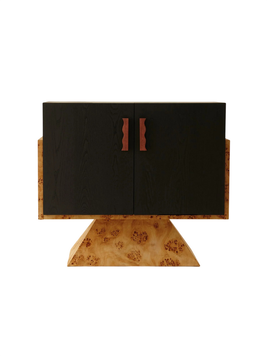 Black and Burl Wood Sideboard Cabinet, Vintage Modern 2 Door Storage Credenza with Poplar Burl Accents, Compact Buffet Cabinet for Dining Room, Living Room, Bedroom, Entryway