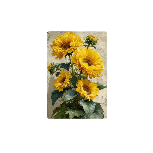 Sunflower Garden Metal Wall Art, Vintage Floral Tin Sign, Rustic Yellow Flower Painting Plaque for Patio, Balcony, Bedroom, Dining Room, Cafe, Farmhouse Wall Decor