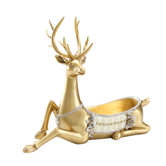 Gold Deer Key Holder Bowl with Antlers, Resin Entryway Organizer