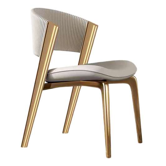 Ivory Microfiber Leather Dining Chair, Upholstered Curved Back Side Chair with Electroplated Gold Metal Legs, Modern Accent Seating for Dining Room, Kitchen, Office and Reception